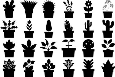 Saklı Bitki Silüeti Simgeleri Kapalı Alan ve Dekoratif Bitkiler