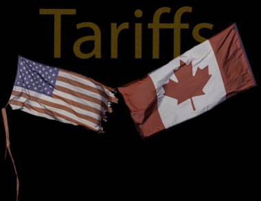 Siyah arka planda Kanada ve ABD bayrakları