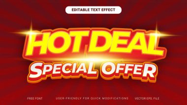 Hot Deal Özel Teklif 3B Metin Efekti Cesur, Terfi, İndirim ve E-Ticaret Satışları için Düzenlenebilir Tipografi