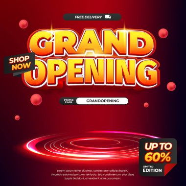 Ticari ve Perakende Tanıtımları İçin Kırmızı Işıldayan Neon Typography ile Büyük Açılış Bayrağı