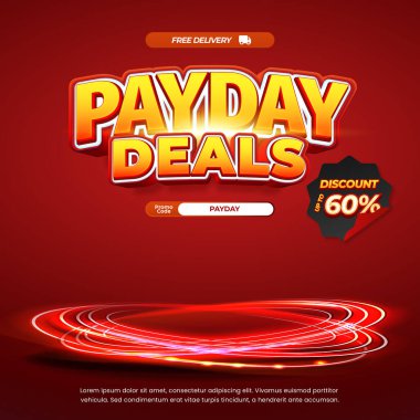 Payday Deals Promotion with Bold 3D Text and Dynamic Red Lighting Effects clipart