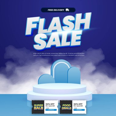 Flash Sale Digital Banner with Coupon Vouchers for Online Promotions clipart