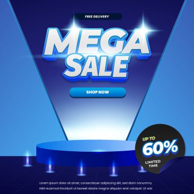 Fütürist Mavi Tasarım ve% 60 İndirimli Mega Satış Bayrağı