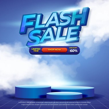 Modern 3D tipografi ve Parlak Mavi Arkaplan ile Flash Satış Pazarlama SancağıName