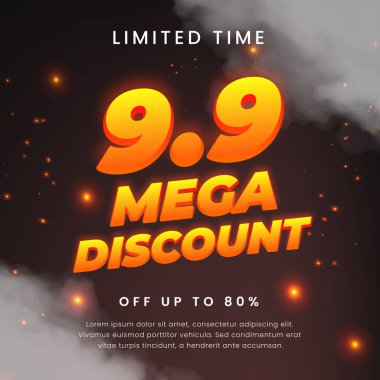 9.9 Mega Discount deal sale Promotional Design Featuring 3D Fire Text and Smoke Effects for E-Commerce Marketing Needs clipart