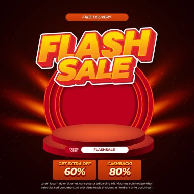Premium vitrin flaş ışık podyumu Dinamik Kırmızı Grafik Reklam Meydanı Sancaklı Flash İndirim Şablonu