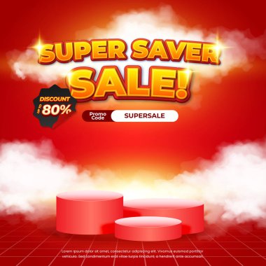 Super Tasarruf Alış Verişi İndirimi, Hafif Kırmızı Duman Efekti ile Düzenlenebilir Tipografi, podyum tanıtım kodu tanıtım alanı afişini dağıtır 