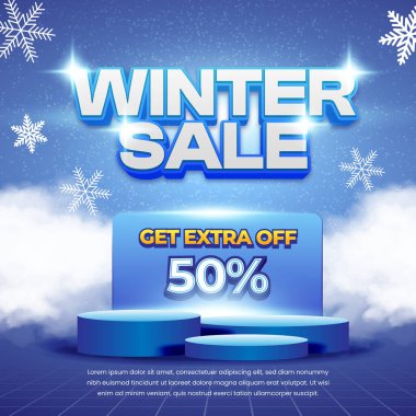 Minimalist Kış Satışı Duyurusu Yumuşak Bulutlu Mavi Arkaplan, Düzenlenebilir Metin Efektleri ve Frosty Snow Elements