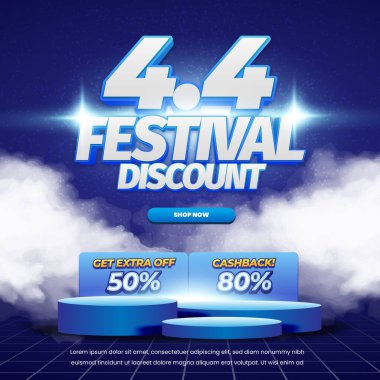 4.4 Özel Geceyarısı Satış Reklamı Derin Mavi Gece Temalı Arkaplan, İnce Bulut Efektleri ve Özelleştirilebilir Metin