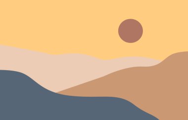 Dağlı ve tepeli minimalist manzara, vektör illüstrasyonu