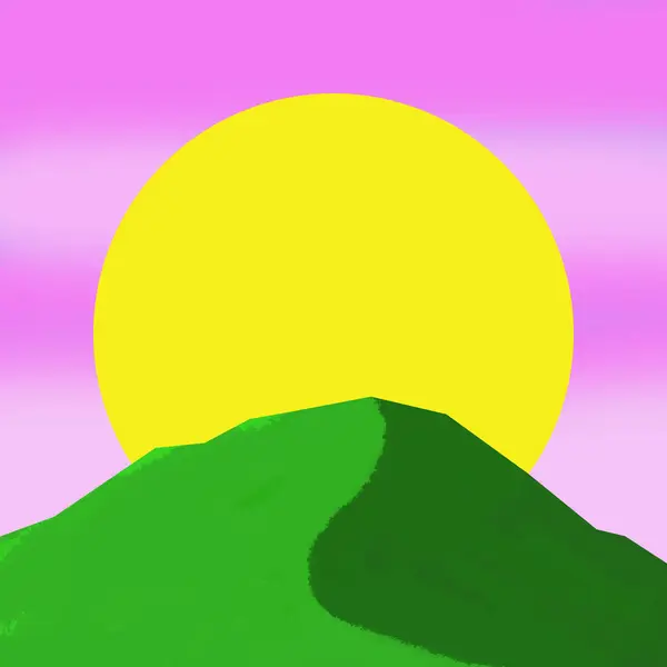 Dağ ve güneş arkaplanının vektör çizimi