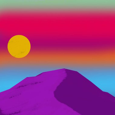 Dağları ve tepeleri olan renkli günbatımı manzarası