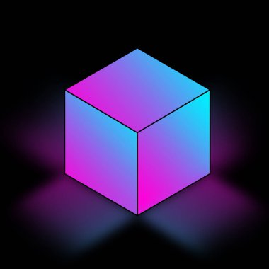 Siyah arkaplanda parlayan neon çizgi küp simgesi izole edildi. Geometrik küpler. Vektör, 3 boyutlu küp, geometrik kutu simgesi. Renkli özet kavramı.