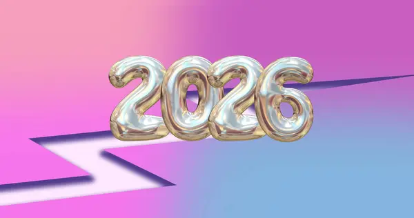 3 d rendering of 2026 number in gold color with a blue number 2026 in white background.