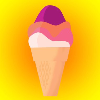 Waffle külahında dondurma. vektör düz çizgi film illüstrasyonu