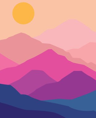 vektör renkli günbatımı manzara arka planı, vektör sanatı