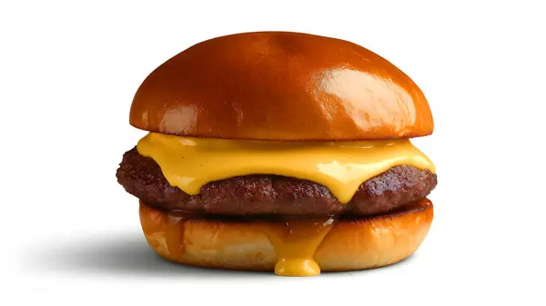 Beyaz arka planda erimiş peynirli lezzetli hamburger.