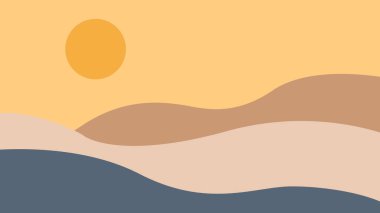 Basit dağlar ve günbatımı gökyüzü arkaplan vektör çizimi tasarımı