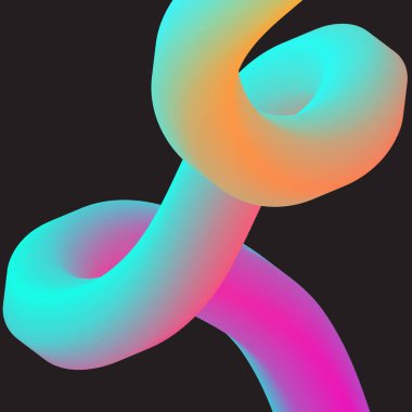 Bentuk 3D Gradien. Garis-garis berwarna abstrak, bentuk-bentuk berkelok-kelok, dan kurva-kurva yang mengalir deras. Tabung gradien bergaya fluida dengan transisi campuran warna halus mengatur vektor yang terinsusi.