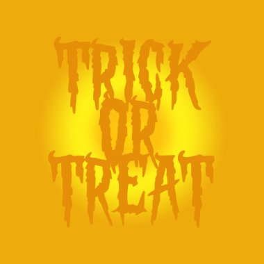 Cadılar Bayramı posteri. Şeker mi şaka mı? İçinde turuncu metin ve örümcek olan cadılar bayramı kartı