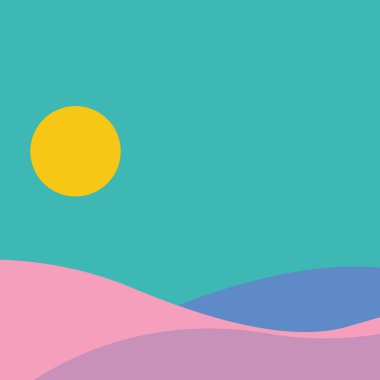 Dalgalar ve güneş ile soyut arkaplan, vektör illüstrasyonu