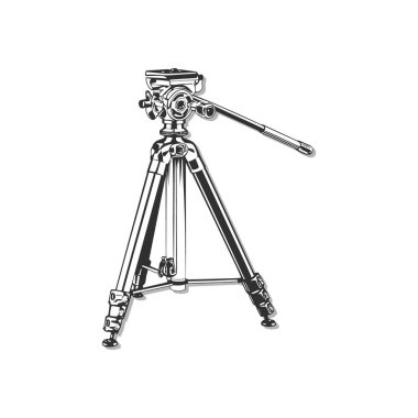 Bir kamera tripodunun siyah ve beyaz vektör çizimi.