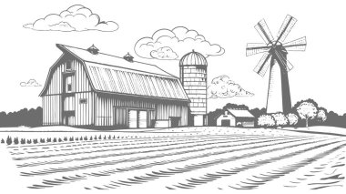 Çiftliğin çizimi. vektör illüstrasyonu