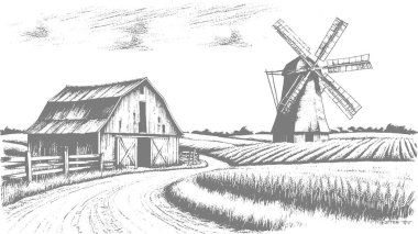 bir alandaki eski yeldeğirmeni.