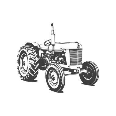 Klasik traktör. Eski tarz. Vektör çizimi. beyaz arkaplanda izole edilmiş.