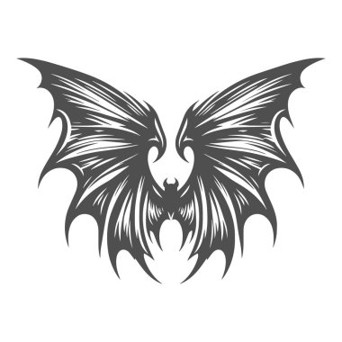 kanatların siyah ve beyaz vektör çizimi.