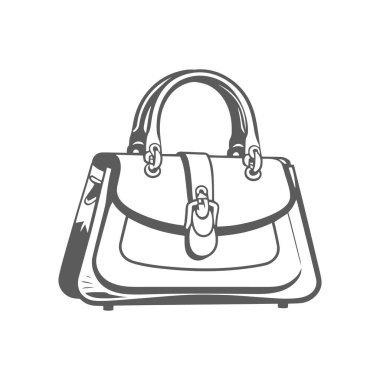 Beyaz arka planda izole edilmiş siyah şekildeki kadın el çantası ikonu. giyim sembolü stok vektörü.