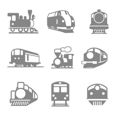 Tren ikonu hazır. Beyaz arkaplanda izole edilmiş ağ için basit 9 tren vektör simgesi seti