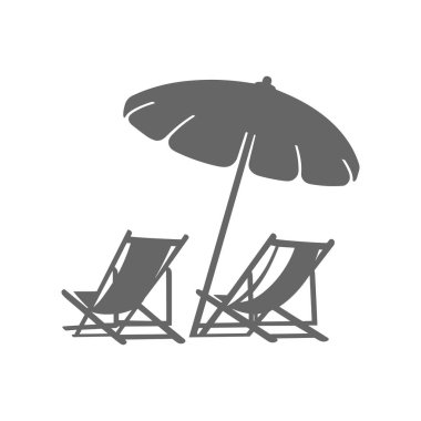 Plaj sandalyesi ikonlu yaz şemsiyesi. düz vektör