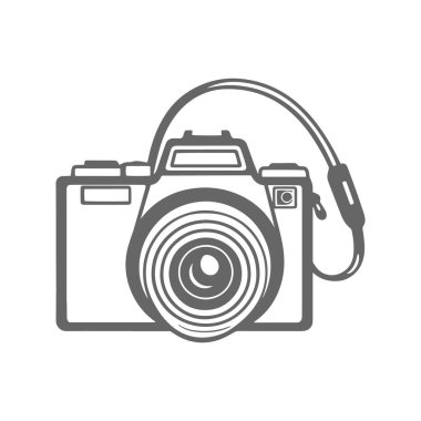 Modern DSLR kamerasının siyah ve beyaz vektör çizimi