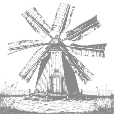 Eski ahşap yel değirmeni. vektör