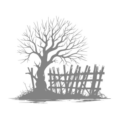 Ağaçlı ve otlu tahta tabela. vektör illüstrasyonu