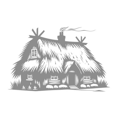 Ormandaki kırsal bir kulübenin vektör çizimi