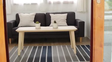 Oturma odasında kaktüs var.