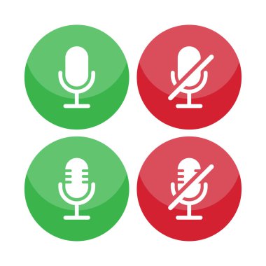 Mikrofon Etkin ve Sessiz Düğme Vektörü İllüstrasyonu