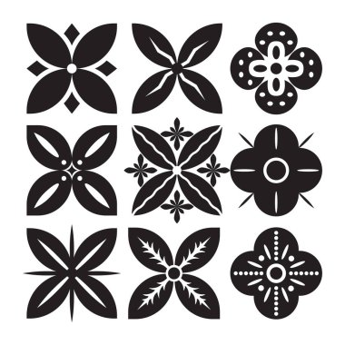 Batik Çiçek Dekorasyon Vektörü İllüstrasyonu