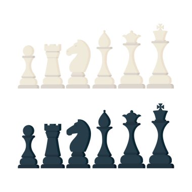 Beyaz ve Siyah Satranç Parçaları Vektör İllüstrasyonu