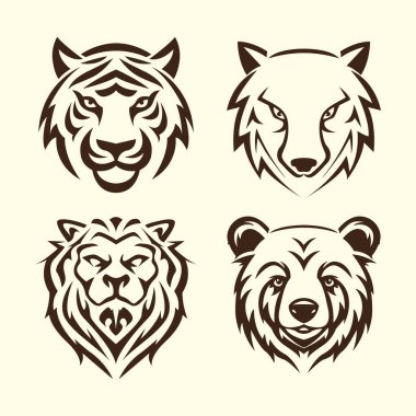 Vahşi Hayvan Başı Logo Vektörü İllüstrasyonu