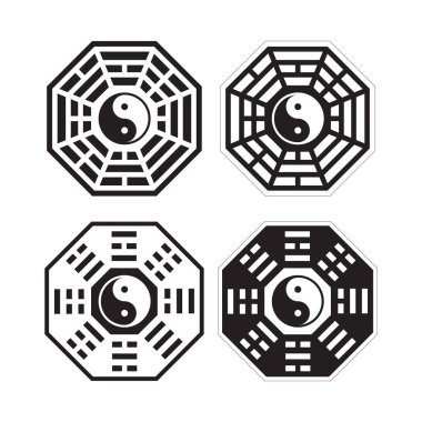 Bagua İşareti Yin Yang Sembol Vektör İllüstrasyonu