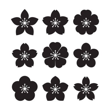 Kiraz Çiçekleri Siluet Vektör İllüstrasyonu