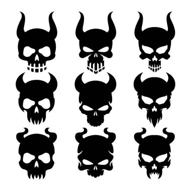 Şeytan Kafatası Siluet Vektör İllüstrasyonu