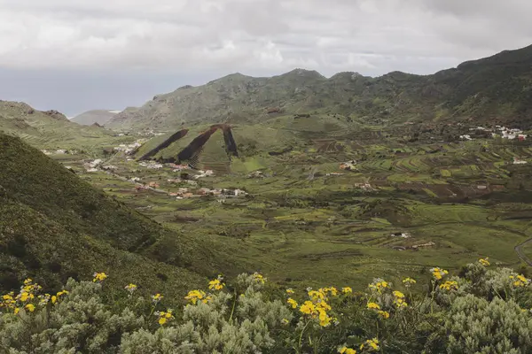 El Palmar ve Las Lagunetas vadileri Teno dağ sıralarında tepeler dilimlenmiş turta gibi