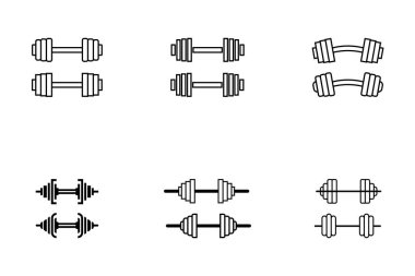 Dumbbell illüstrasyon ve simge paketi, vektör jimnastik simgeleri demetleri.