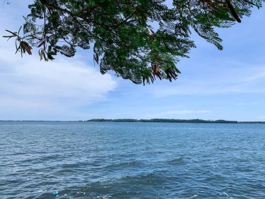 Ada ile deniz manzarası.