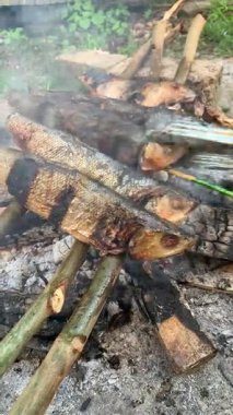 Kömürün üzerinde ızgara sütçü balığı.