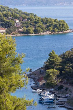 Sakin bir körfezin yanında sakin bir sahil evi. Tekneleri ve yeşil bitkileri var. Rahatlamak ve keşfetmek için mükemmel..